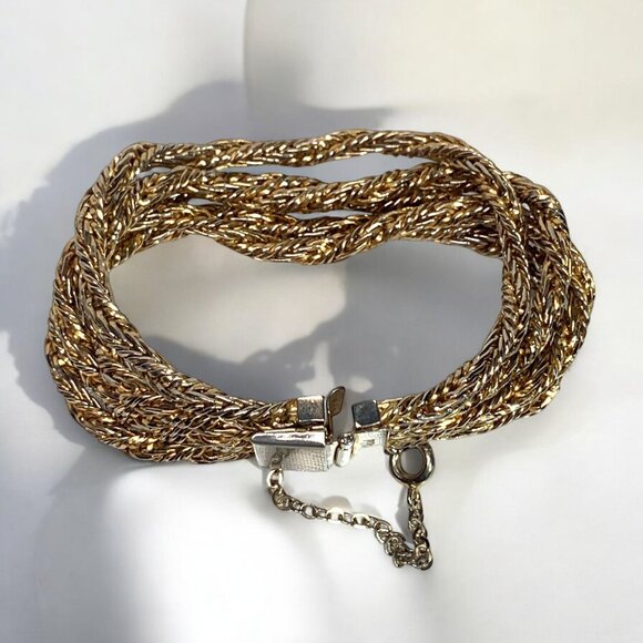Vintage Hobe Multi-Strand Gold-Tone Rope Chain Bracelet With Fold-Over Clasp - Picture 3 of 8